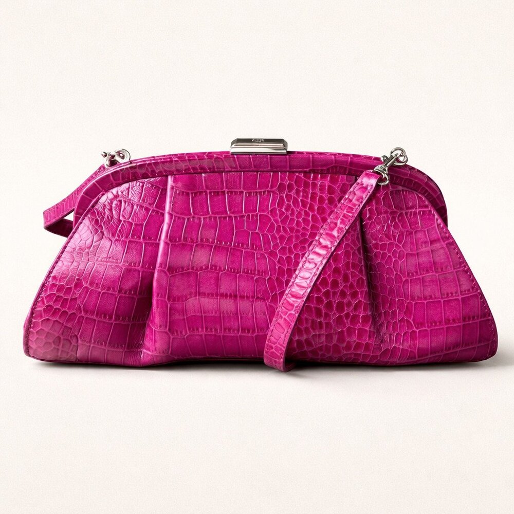 Etienne Aigner Fuchsia Croc-Embossed Shoulder Bag